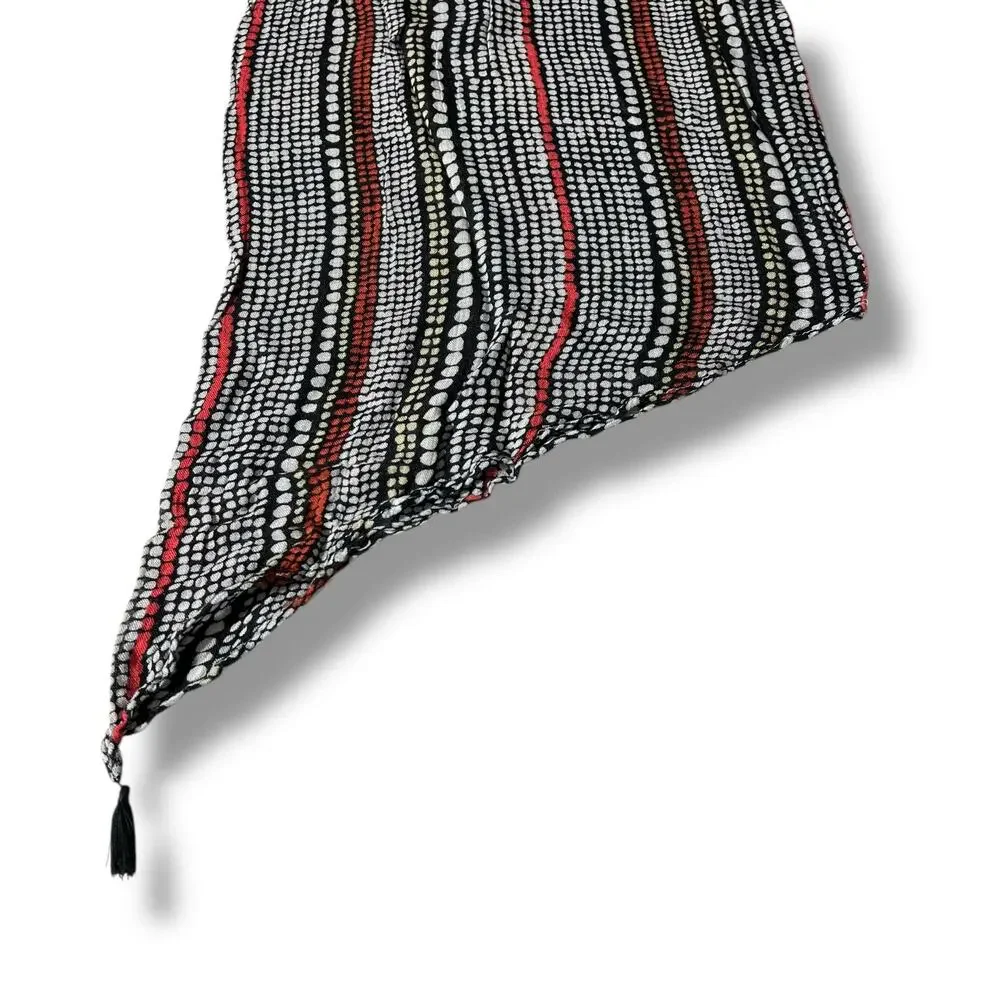 Womens Infinity Scarf with Tassels Black White Red Lightweight and Soft